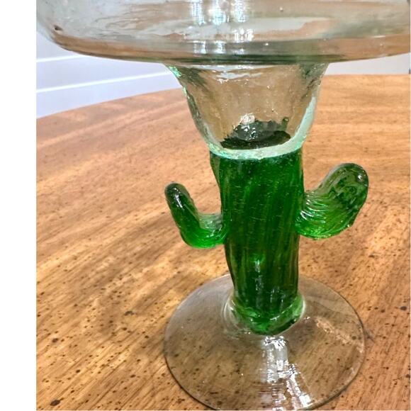 Saguaro Cactus Green Stem Large Margarita Glasses Hand Blown-Set of 4! - Picture 5 of 7